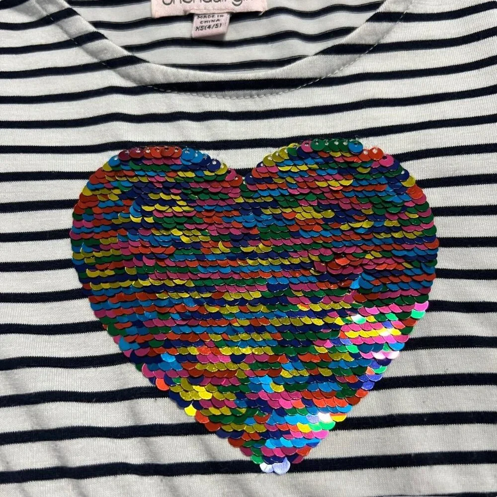 Chenault Girl 4/5Y Striped Flip Sequins Heart Tulle Dress
